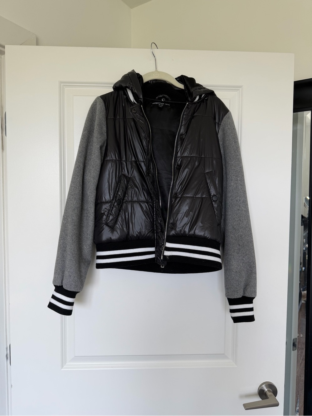 Generation Love Black Puffer Bomber Jacket with Removable Hood